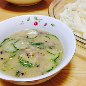 素麺つゆ   薬味たっぷり、きゅうりの味噌ダレ